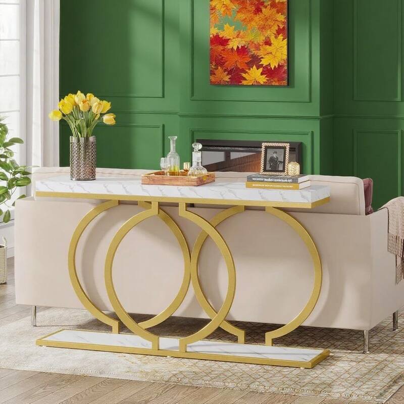 55.1" Industrial Rustic Console Table MDF Top with Black Geometric Metal Frame - 55.11" x 11.81" x 27.55"
