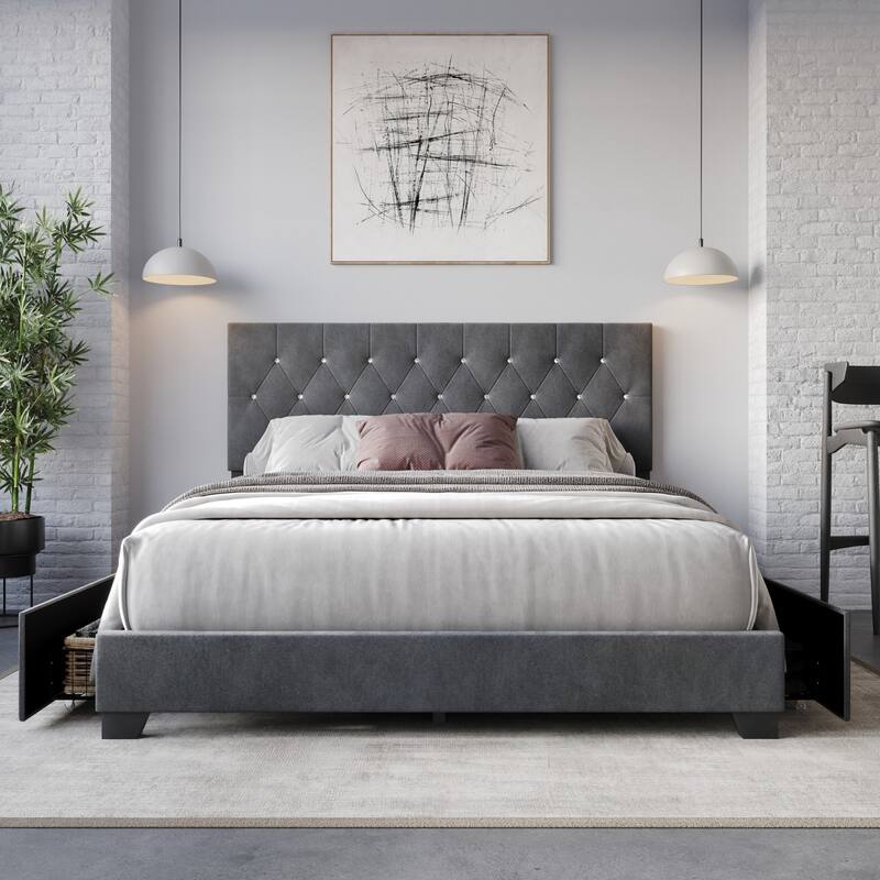 Sheffield Tufted Upholstered Storage Platform Bed - Grey - Queen