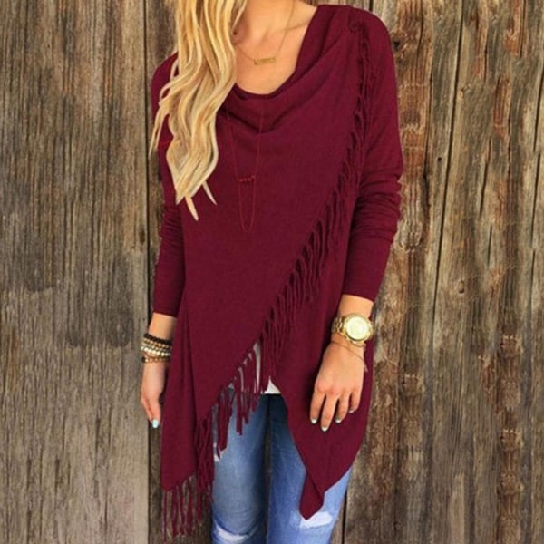 Casual Women Long Sleeve Solid Tassel Slash Blouse Tops Shirt Blouse. Opens flyout.