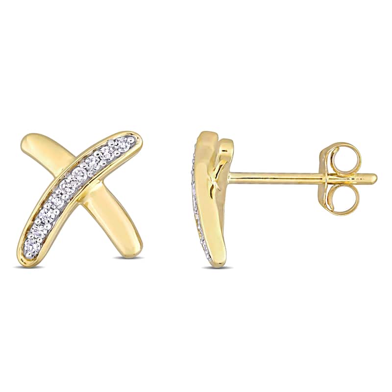 Miadora 10k Yellow Gold 1/10ct TDW Diamond 'X' Stud Earrings