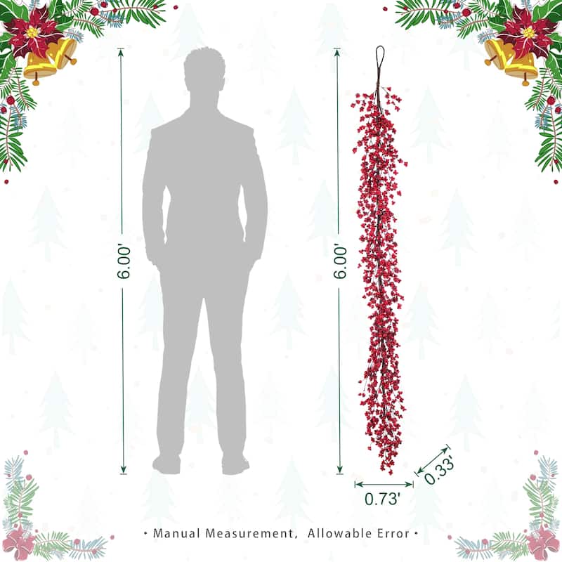 Glitzhome Christmas Red Berries 14"D/ 25"D Wreath & 6ft Garland