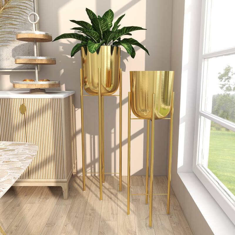 Modern Metallic Glam Planter Collection - Set of 2 - Multiple Sizes - Gold, Silver, White or Black
