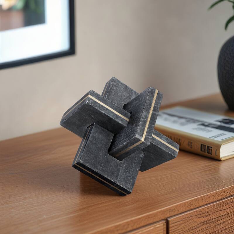 Stone Metal Decorative Object Interlocking Modern Geometric Structure - 7" x 7" x 7"