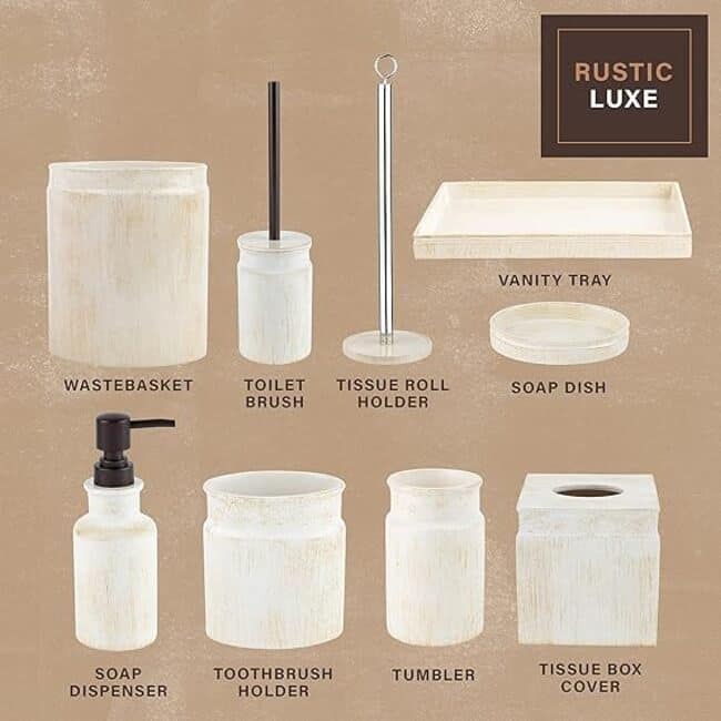 Creative Scents Rustic Luxe Beige Bathroom Accessories Set of 6 - Rustic Luxe