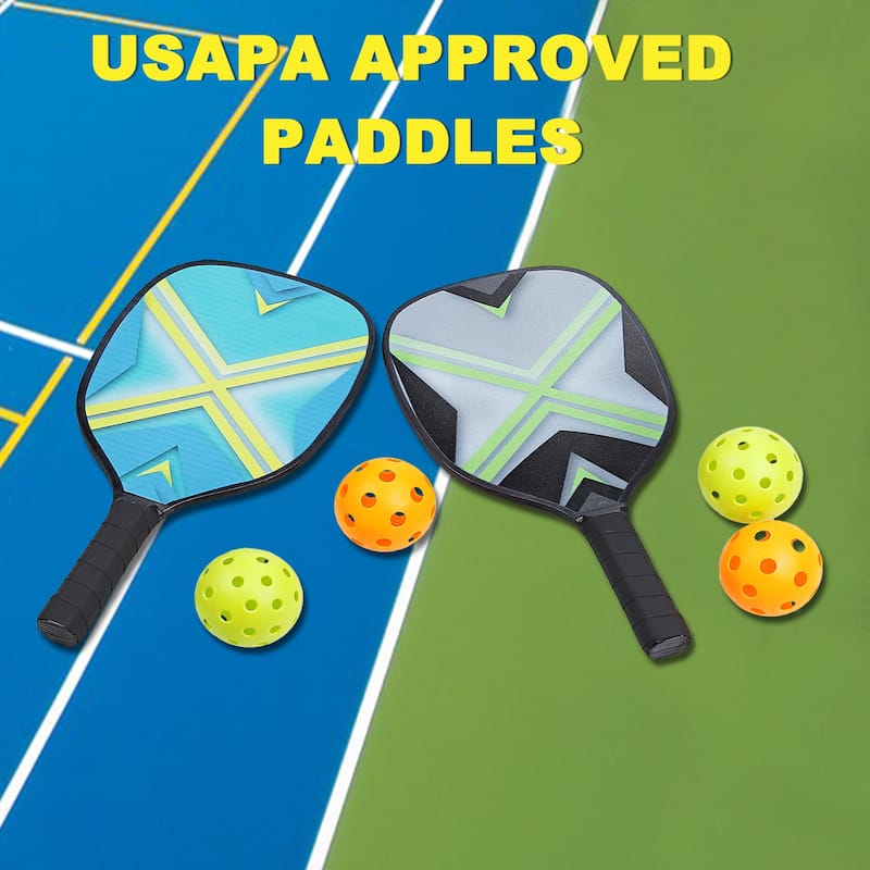 Pickleball Paddles Set with 4 Premium Wood Rackets with Cushion Grip 4 Balls - Multicolor