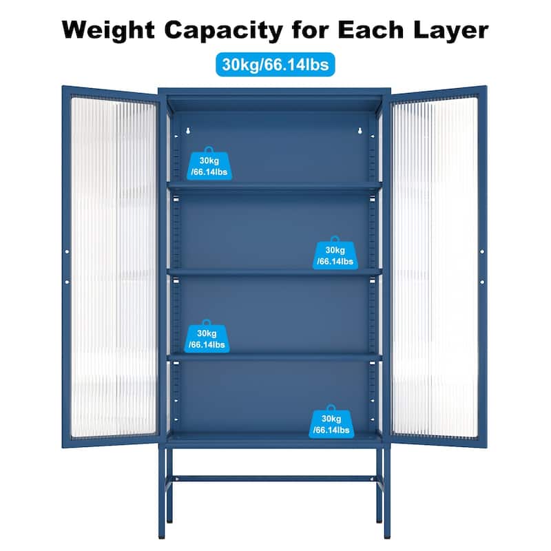 Modern Glass Door Cabinet with Adjustable Shelves Steel Storage Sideboard