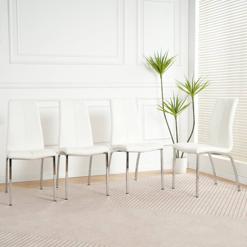 Modern 4 Piece PU Kitchen Dining Chairs with Cushions, Metal Legs, High Back for Dining Room Kitchen Living Room Bedroom