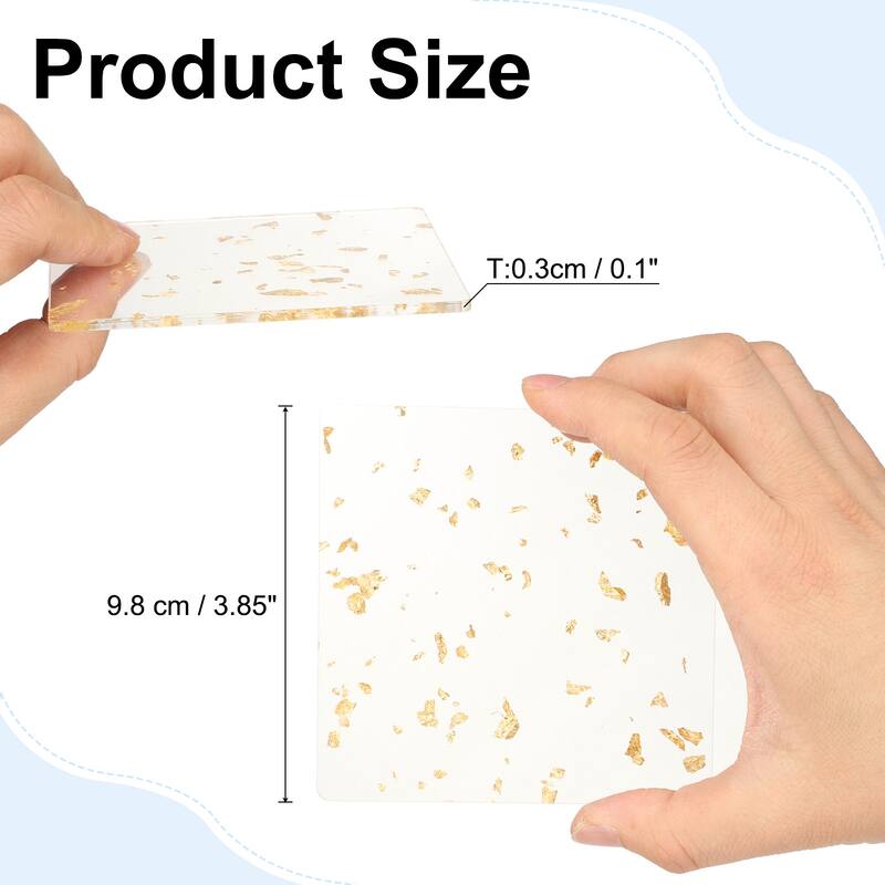 2pcs Foil Acrylic Drinks Coaster Square Table Coaster Decor - Gold