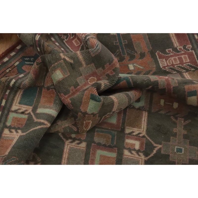 Hand Knotted Oriental 100% Wool Carpet Traditional Tribal Greys & Charcoal Ardebil Area Rug - 8' 11'' X 4' 8''