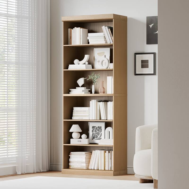 82" Solid Wood 6-Shelf Bookcase Storage with Display Shelf