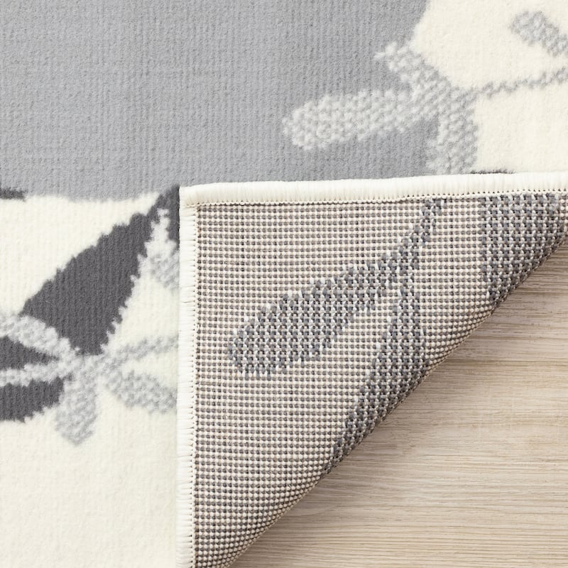 Cream Grey Bunny Kids Nursery Area Rug, 3'11" x 5'7"