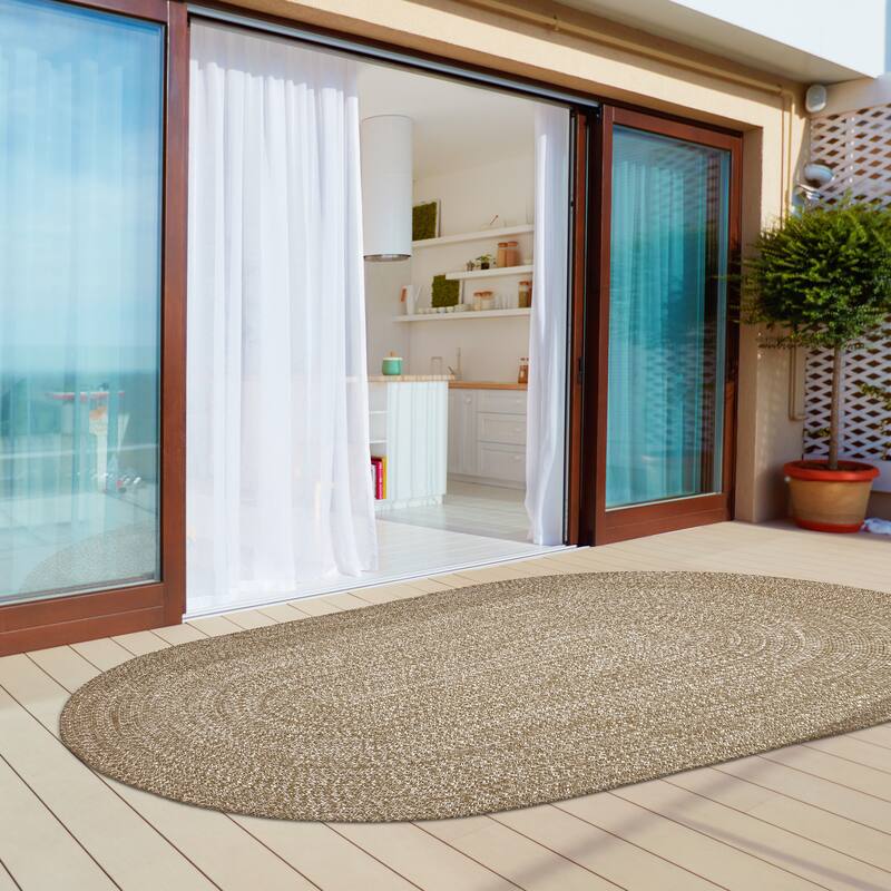 Superior Modern Rustic Bohemian Reversible Multi-Tone Braided Indoor Outdoor Area Rug - 5' x 8' Oval - Canvas-White