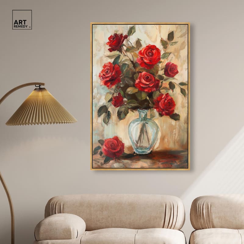 Ruby Roses in Riad Glass Canvas by Art Remedy