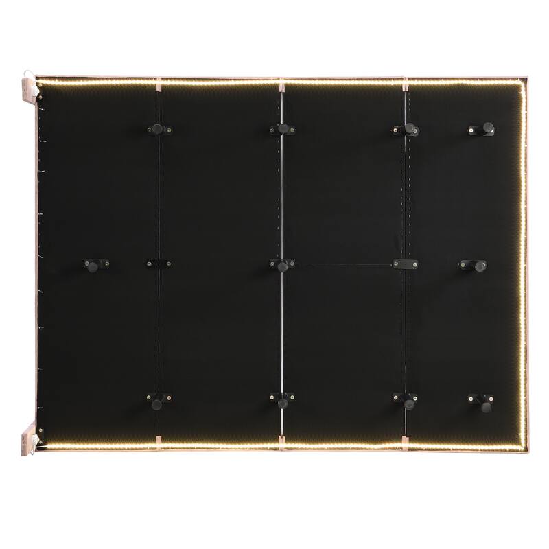 Vertical Line Headboard Bed Frame, Velvet Upholstered Floating Platform Bed, Sensor Lights Under the Headboard on Both Sides