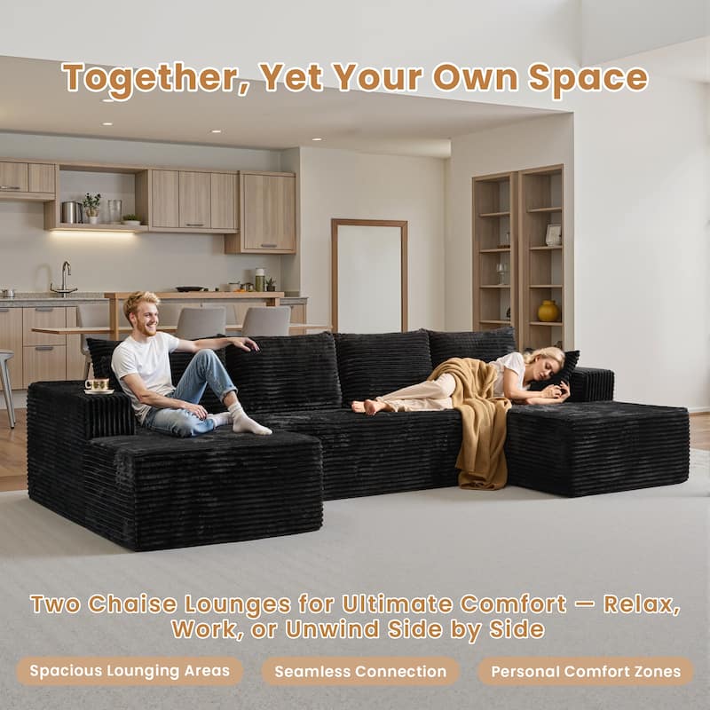 HOOOWOOO Modern Push Corduroy Fabric Sectional Sofa Couch with Pillows