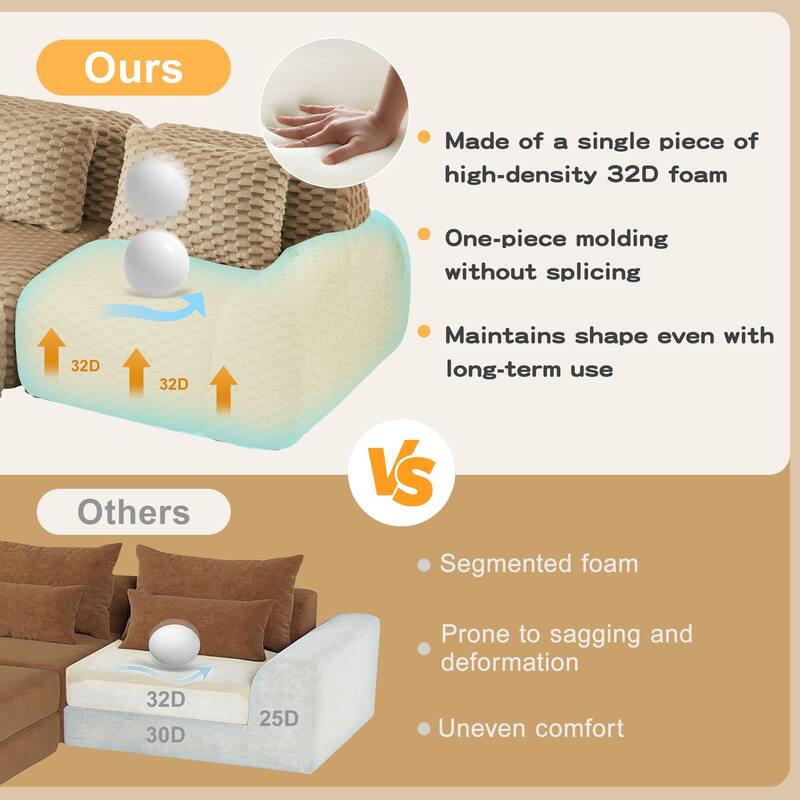 Rossetta 146" Oversized 4-Seater Modern Anti-slip Design Modular Sectional Flannelette Fabric Boneless Deep Sofa