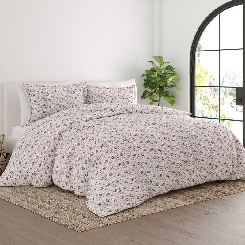 Simply Soft Oversized 3 Piece Blossoms Print Duvet Cover Set - Pink - King