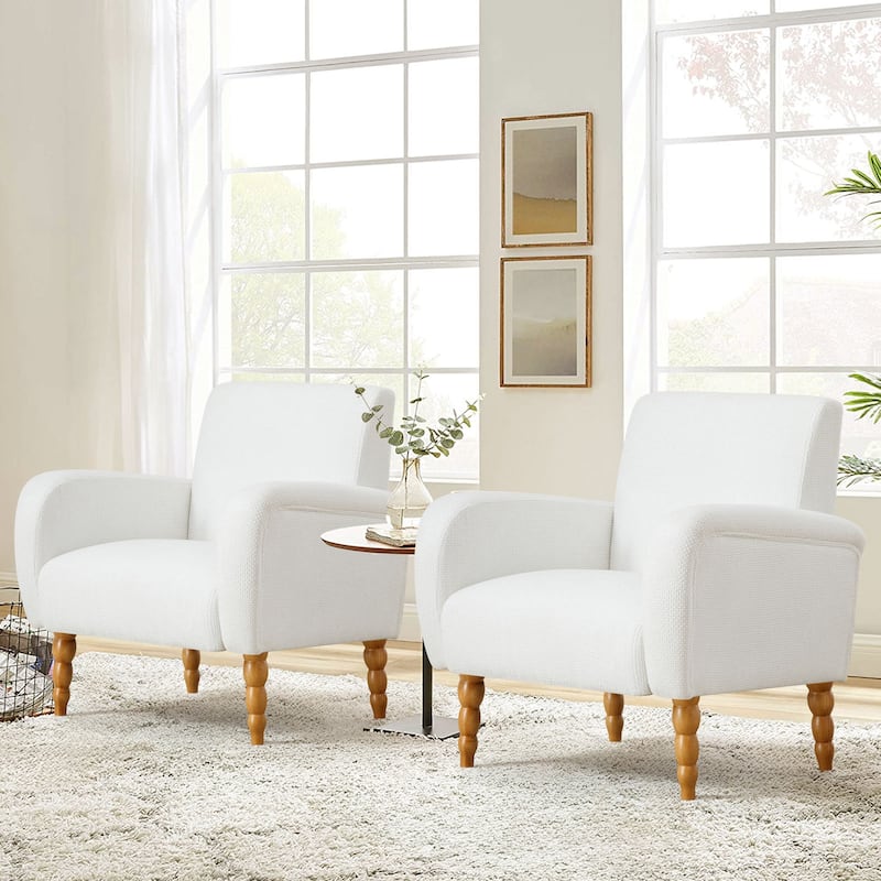 Fabric Armchair Accent Chair with Arms & Wood Legs