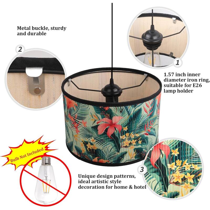 Plug in cord pendant light multicolore bedroom bamboo hanging light