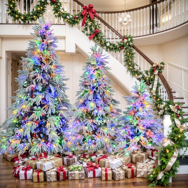 Snow Flocked Pre Lit Christmas Tree Set 4FT 6FT 7.5FT with 800 LED Lights 8 Flashing Modes Hinged Artificial Xmas Tree Bed Bath Beyond 42033826
