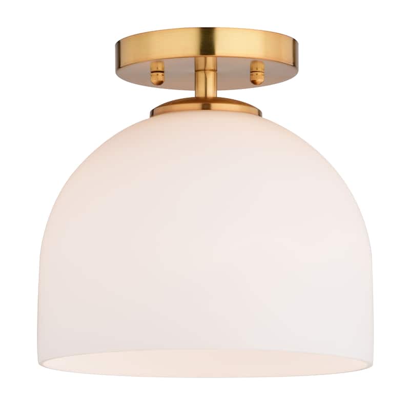 Shelby 9.25-in W Gold Brass Transitional Semi Flush Mount Ceiling Light White Glass - 9.25-in W x 9-in H x 9.25-in D