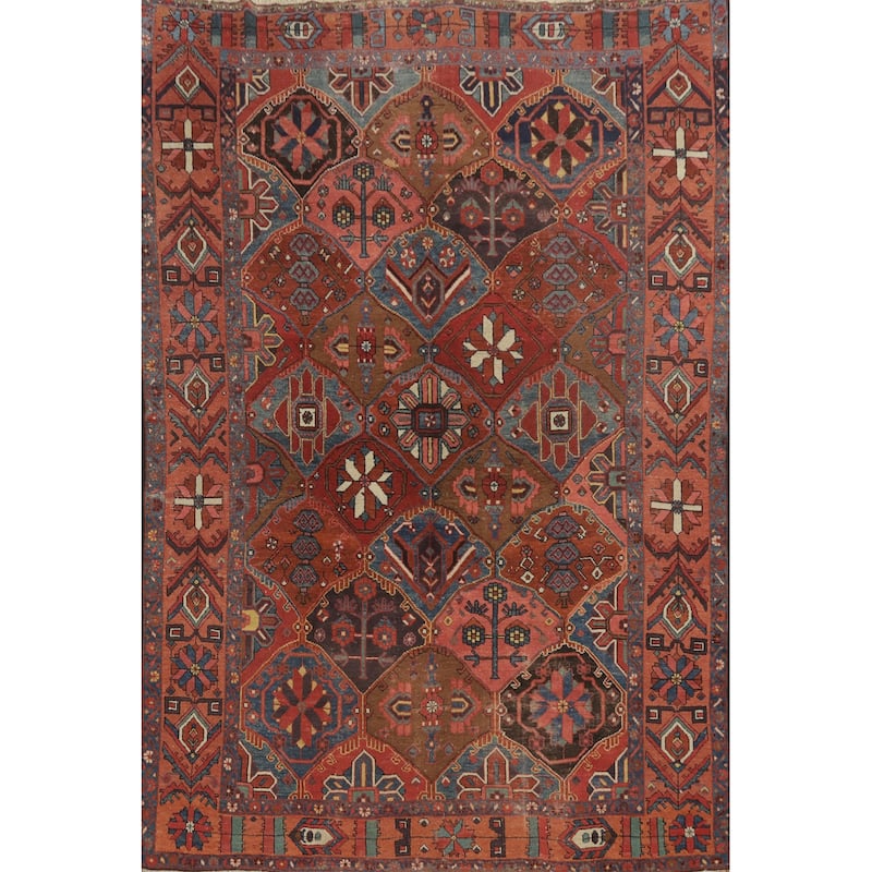 Hand Knotted Oriental 100% Wool Carpet Traditional Geometric Oranges & Rust Bakhtiari Area Rug - 9' 5'' X 7' 3''