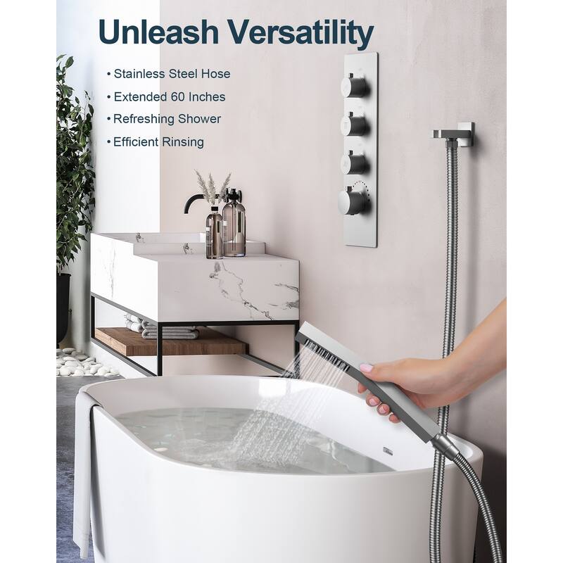 Dual Heads 16" Rainfall & High Pressure 6" Shower System w/ 3 Way Thermostatic Faucet 