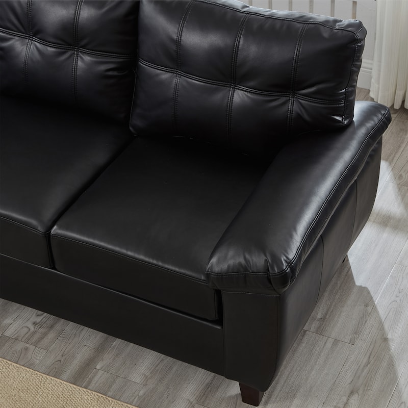Modern Deep Seat Upholstered Lounge Couch PU Leather Loveseat Sofa with Storage, Wide Cushioned Armrests and Tufted Backrest