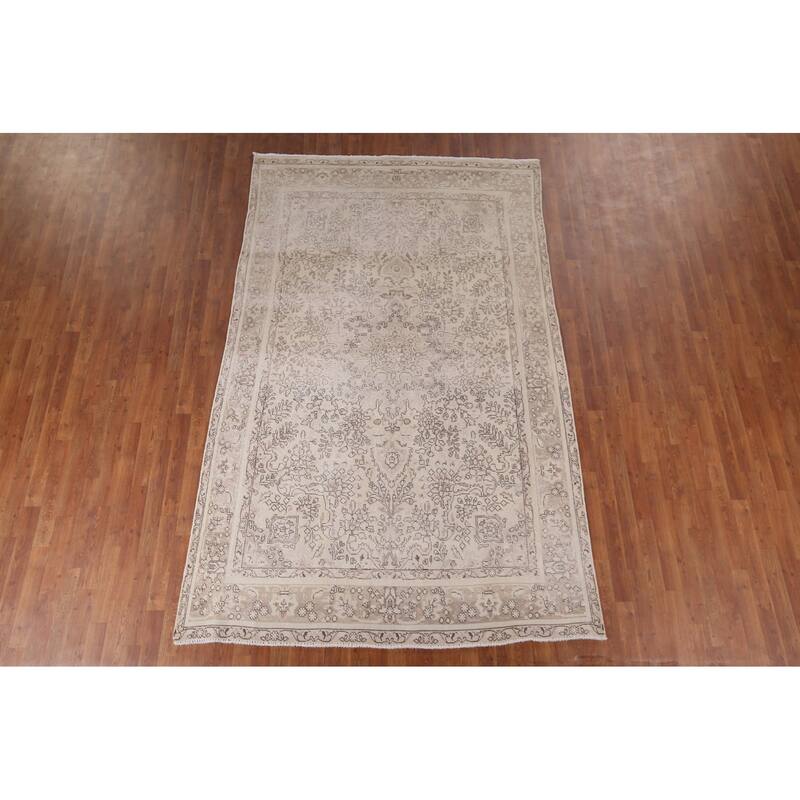 Distressed Muted Tabriz Vintage Persian Area Rug Handmade Wool Carpet - 6'6" x 9'11"