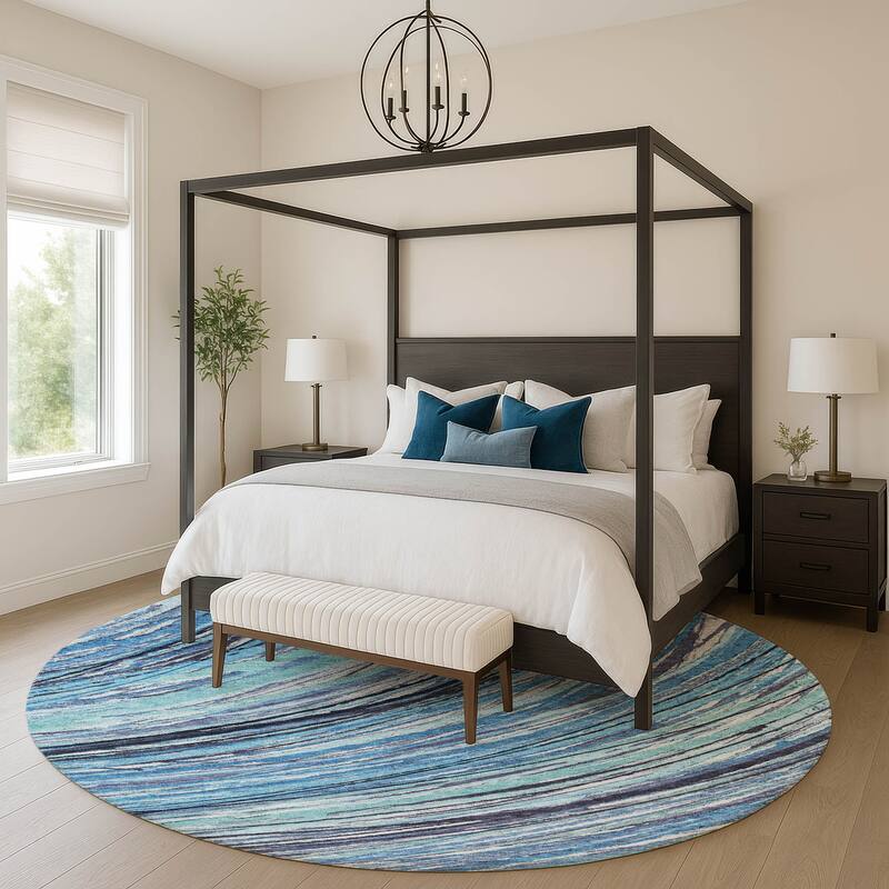 Premium Washable Super Soft Contemporary Horizon Mayfield Rug - Blue - 8' x 8'