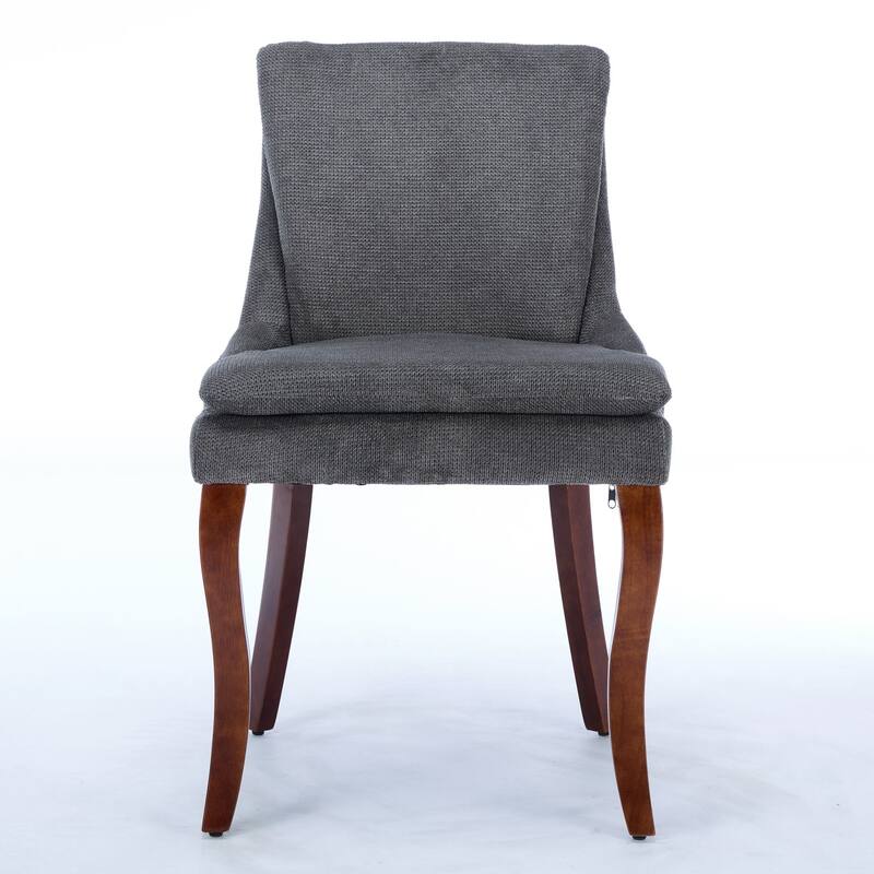 Chenille Upholstered Dining Chairs, Kitchen Chairs with Nailhead Trim & Double-Layer Seat Back Cushions, Solid Wood Legs