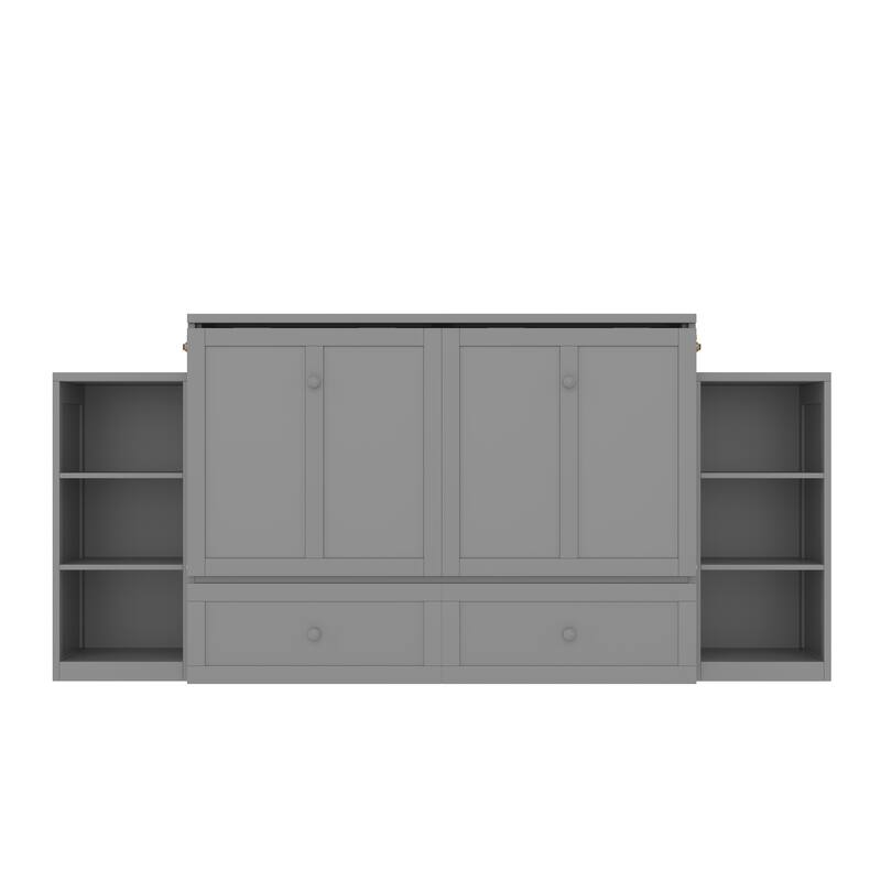Full Size Murphy Wall Bed with Storage Drawers & Shelves, Space-Saving Design for Guest Room, Studio Apartment & Small Spaces