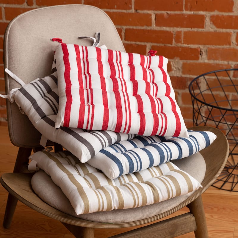 Fabstyles Tufted Set of 4 Broadway Stripe Cotton Chairpads with Ties - 16x16
