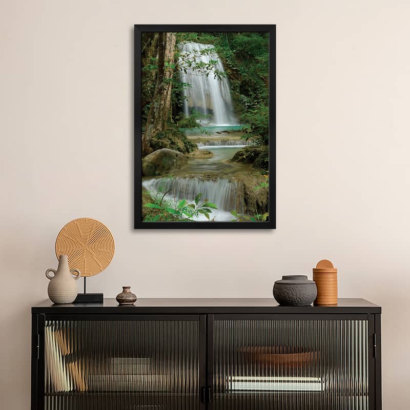 Seven Step Waterfall In Monsoon Forest, Erawan National Park, Thailand Premium Framed Poster by Thomas Marent