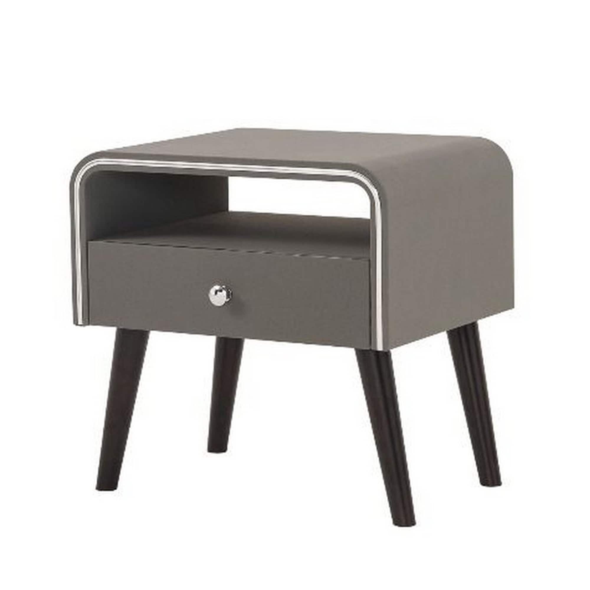 Shop Curved Edge 1 Drawer Nightstand With Chrome Trim Gray And Black On Sale Overstock 31858085
