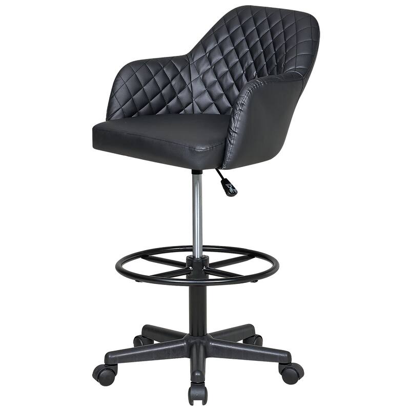 VECELO Contemporary PU Leather Drafting Chairs(Set of 2) Task Chair with Metal Frame and Back Home Ofiice Chairs