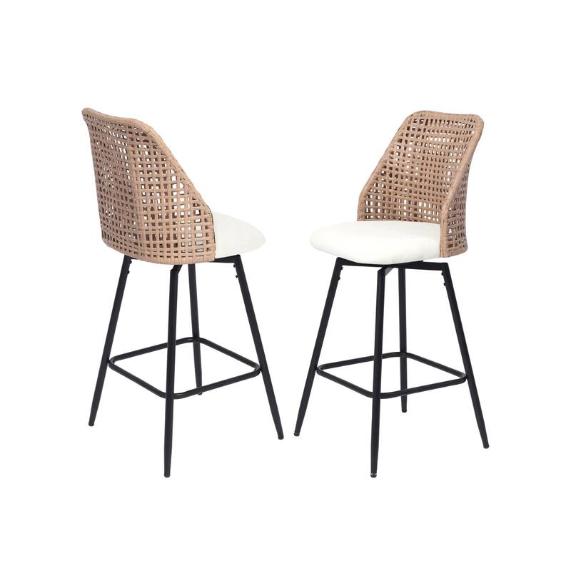 28"/29" Set of 2 Rattan Counter Height Swivel Bar Stools Chenille Cushion