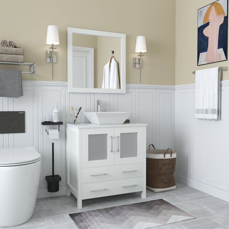 Vanity Art 30-inch Single Sink Bathroom Vanity Set With Engineered Marble Top and Free Mirror - 30 x 18.5 x 36 Inches