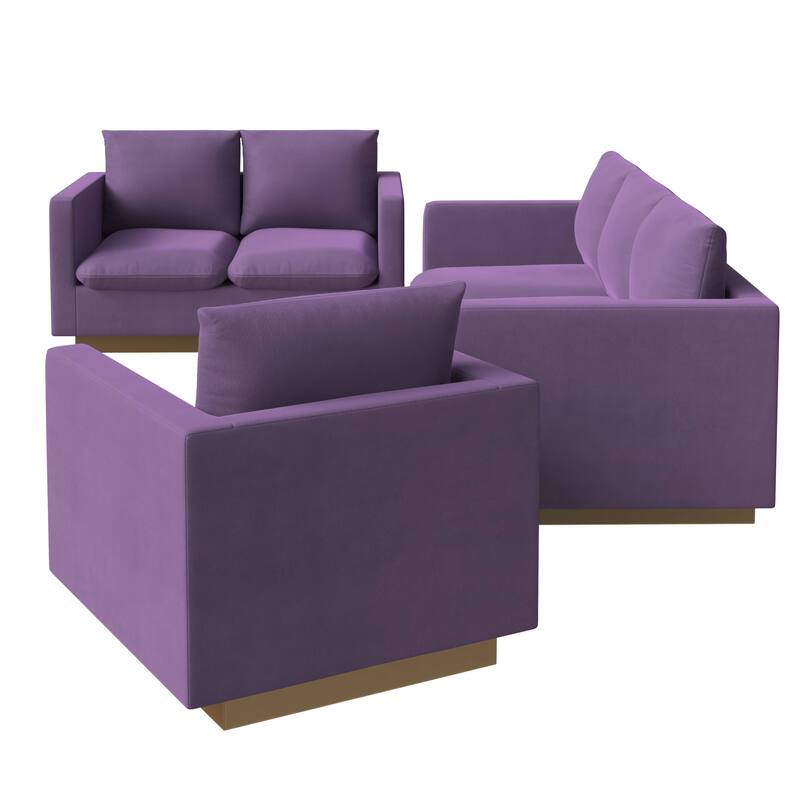3-Piece Velvet Sofa Set with Brushed Gold Stainless Steel Base Nervo Series