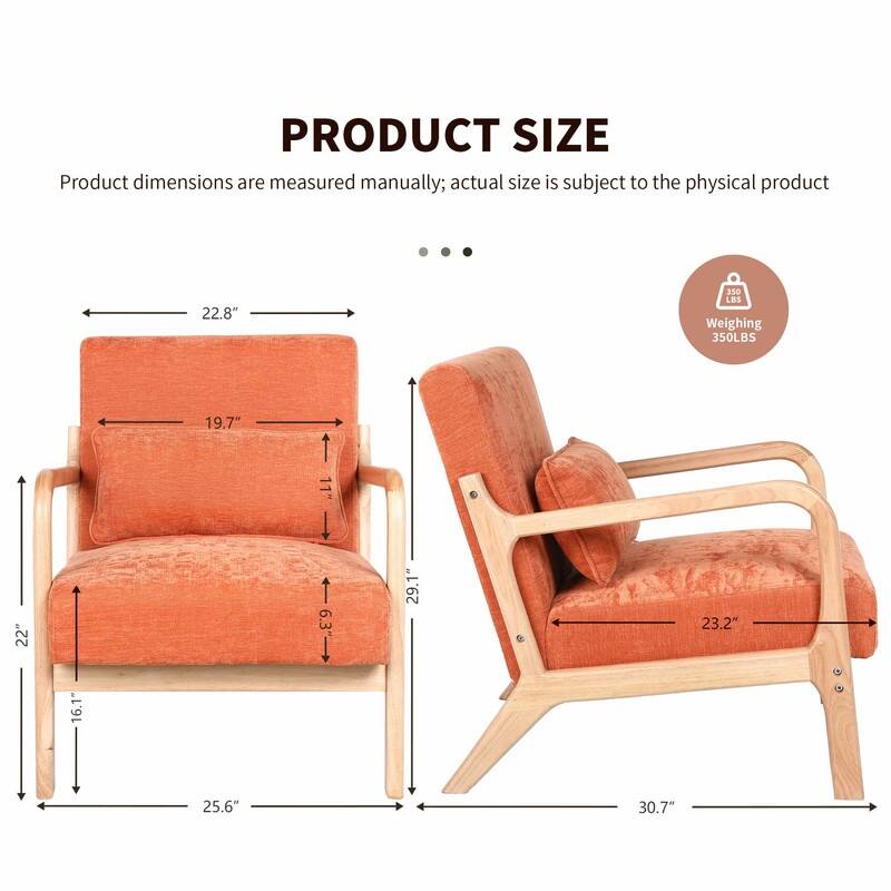 Mid-Century Modern Accent Chair with Solid Wood Frame and Detachable Lumbar Pillow for Living Room or Bedroom