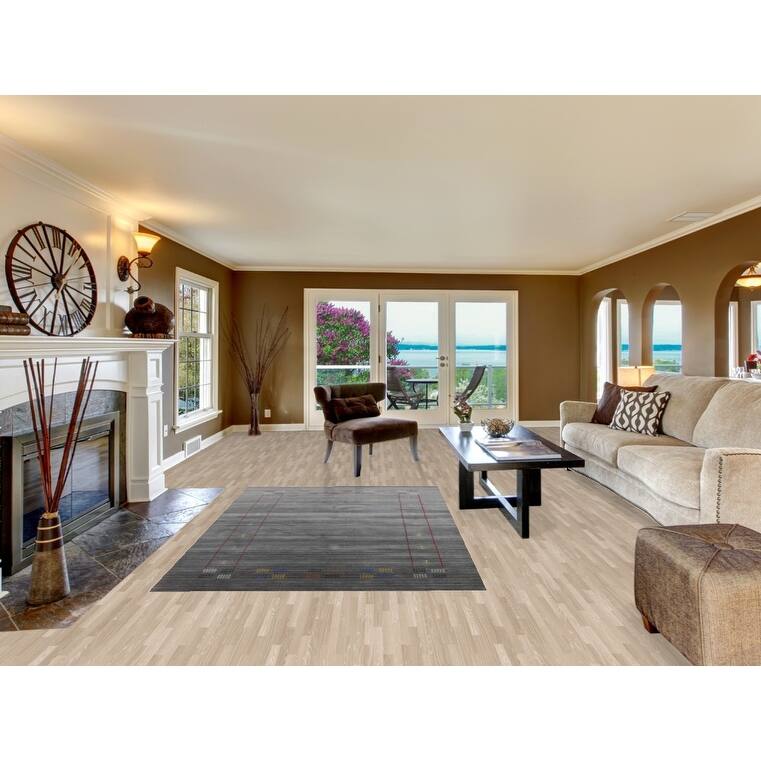 Striped Gray Gabbeh Oriental Area Rug Hand-Knotted Wool Carpet - 5'0"x 7'11"