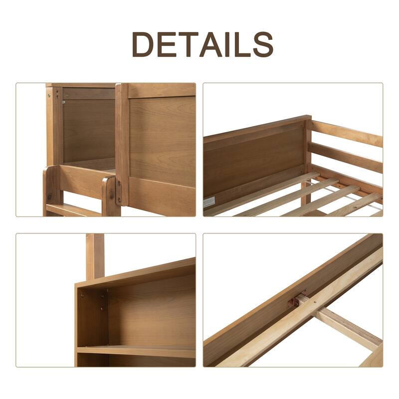 Queen Over Queen Bunk Bed with Built-in Storage Cabinets,Charging Station