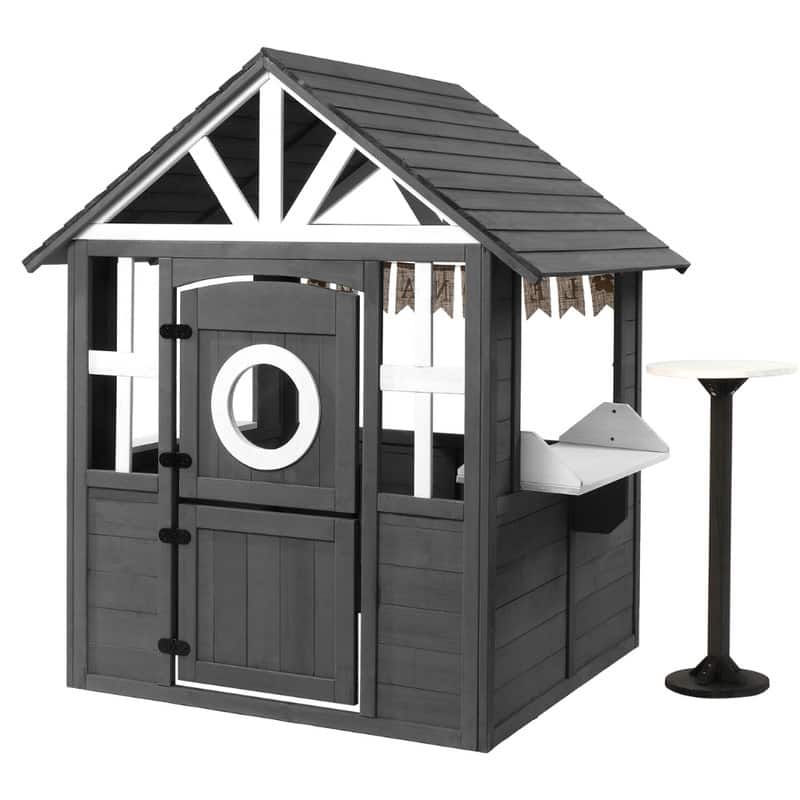 Kids Wooden Outdoor Playhouse with Lemonade Stand, Split Door for Kids Ages 3-8 - N/A - Gray