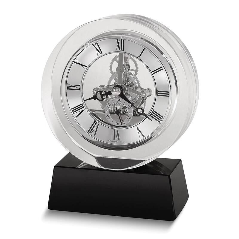 Curata Fusion Crystal Skeleton Movement Quartz Table Clock with Black Crystal Base