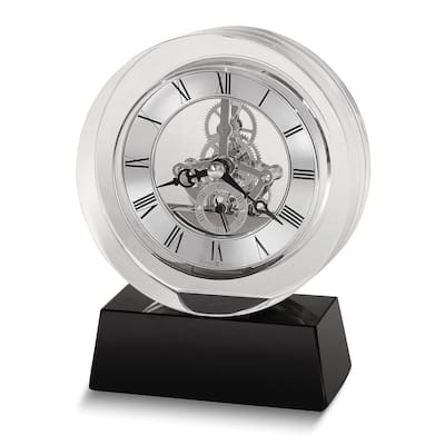 Curata Fusion Crystal Skeleton Movement Quartz Table Clock with Black Crystal Base