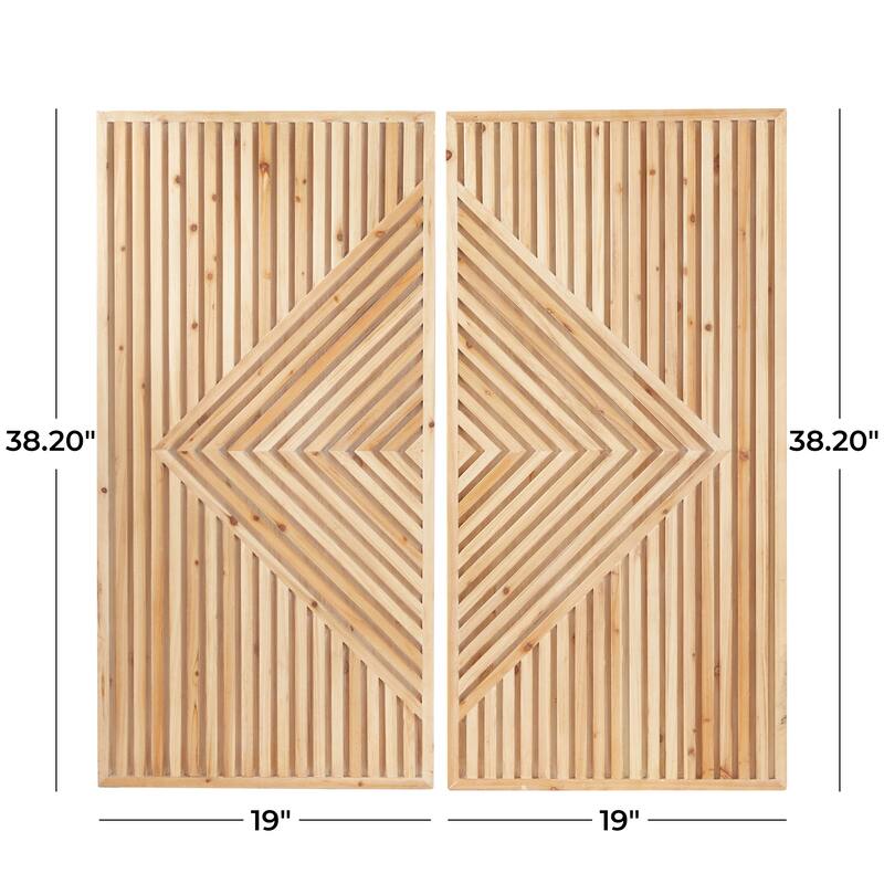 Brown Wood Carved Geometric Home Wall Decor (Set of 2)