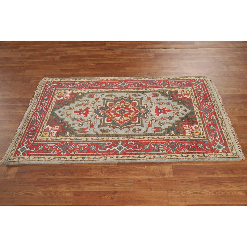 Hand Knotted Oriental 100% Wool Carpet Traditional Medallion Greys & Charcoal Heriz (serapi) Area Rug - 5' 1'' X 2' 11''