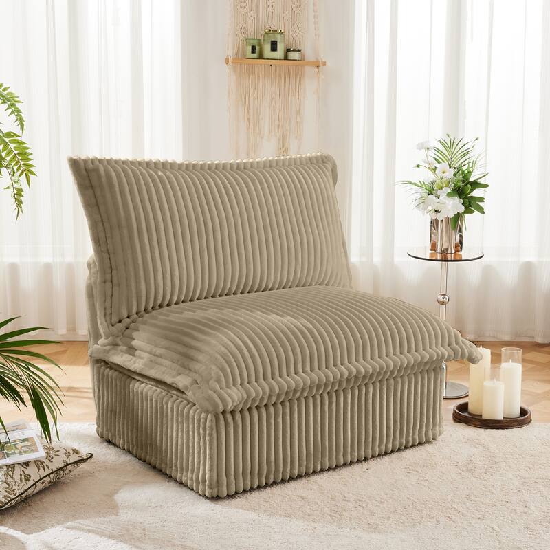 Single Corduroy Deep Seat Armless Accent Chair