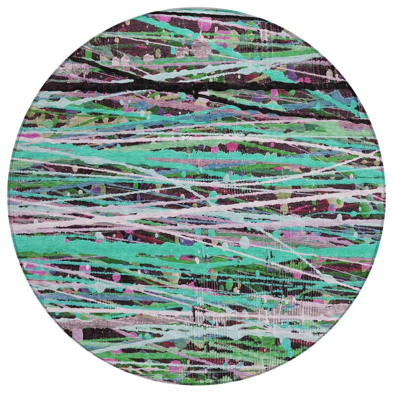 Machine Washable Indoor/Outdoor Abstract Stripes Chantille Rug