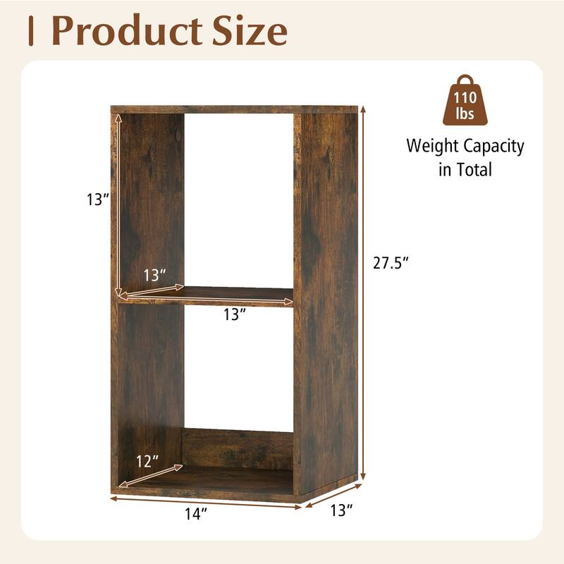 Gymax 2PCS 2-Cube Bookcase w/ Anti-tip Kit 2-Tier Open Back Bookshelf